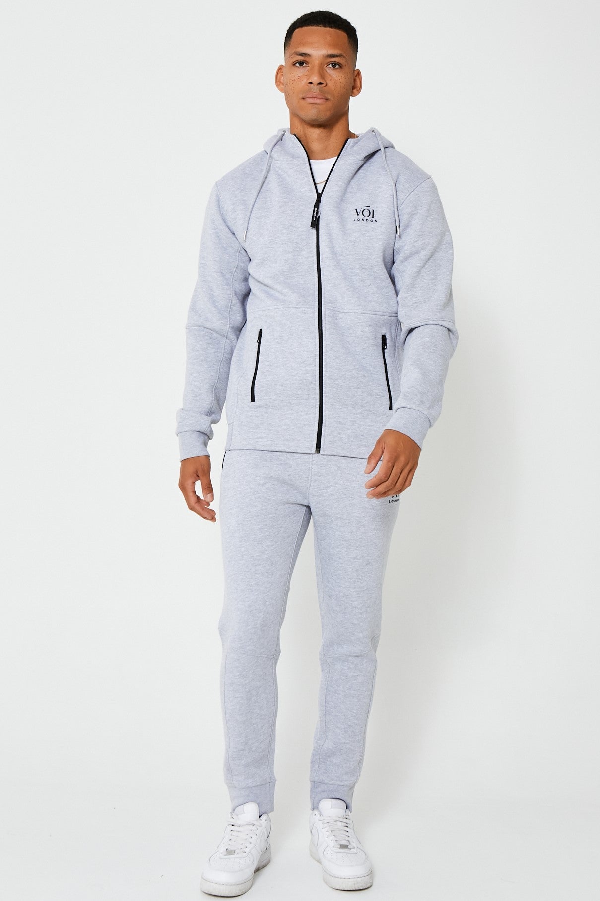 Mens Full Zip Fleece Tracksuit Set, Slim Fit With Zipped Pockets