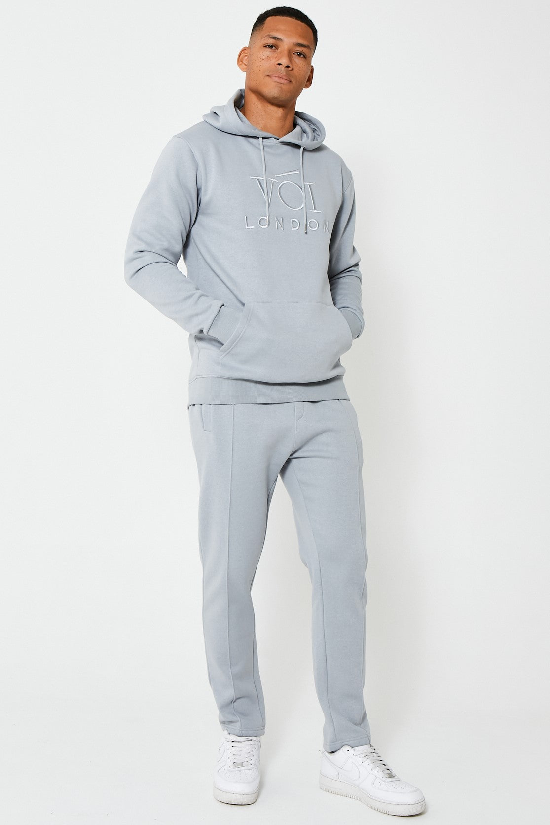 Mens Tracksuit Alloy Grey Fleece Slim Fit Joggers Hoodie Holloway