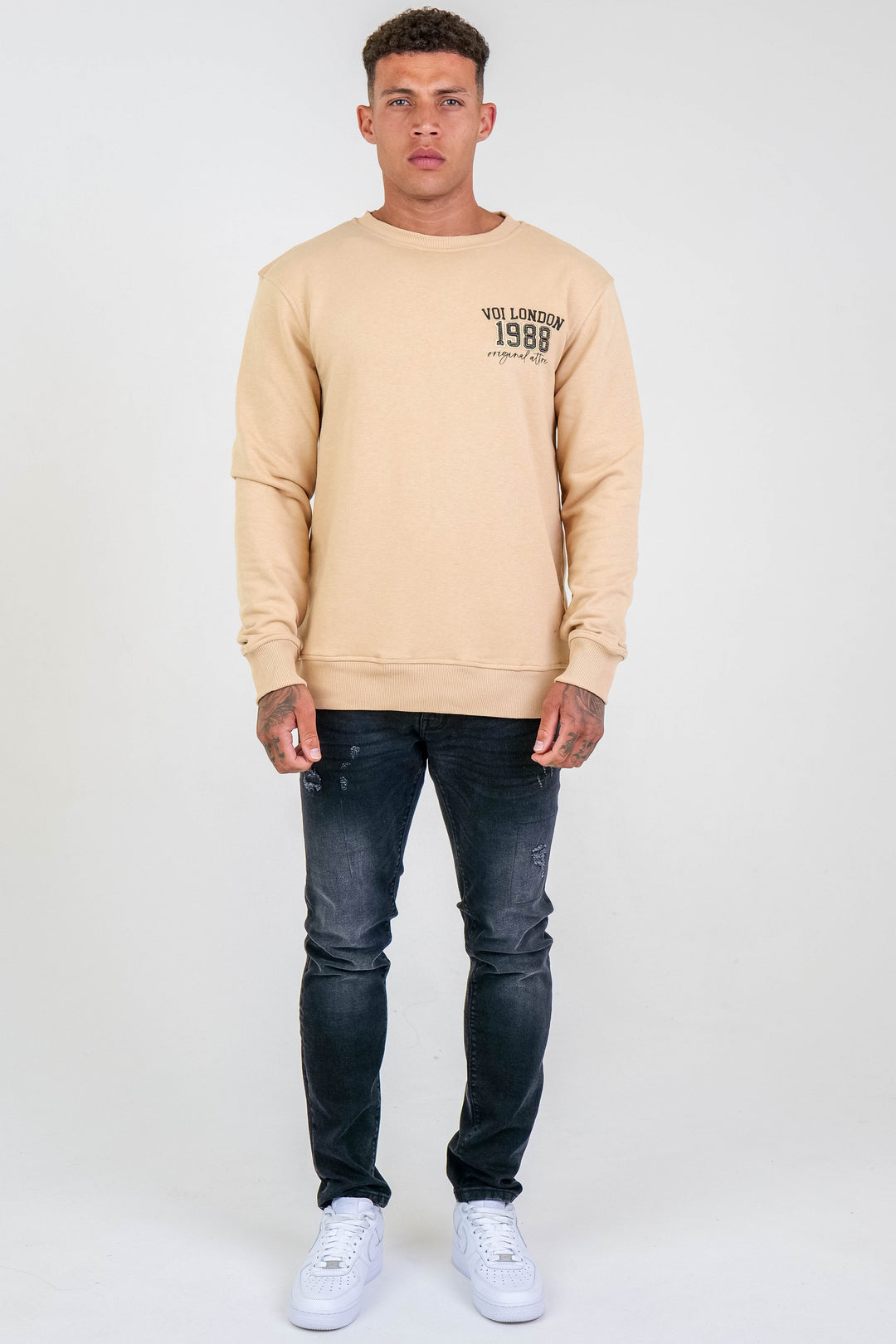 Clarendon Regular Fit Fleece Crew Sweatshirt - Beige
