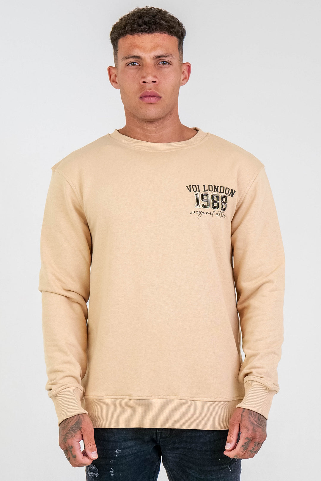 Clarendon Regular Fit Fleece Crew Sweatshirt - Beige