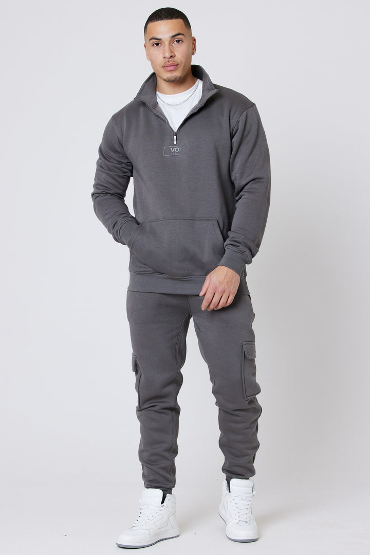 Rodney 1/4 Zip Fleece Cargo Tracksuit - Dark Grey