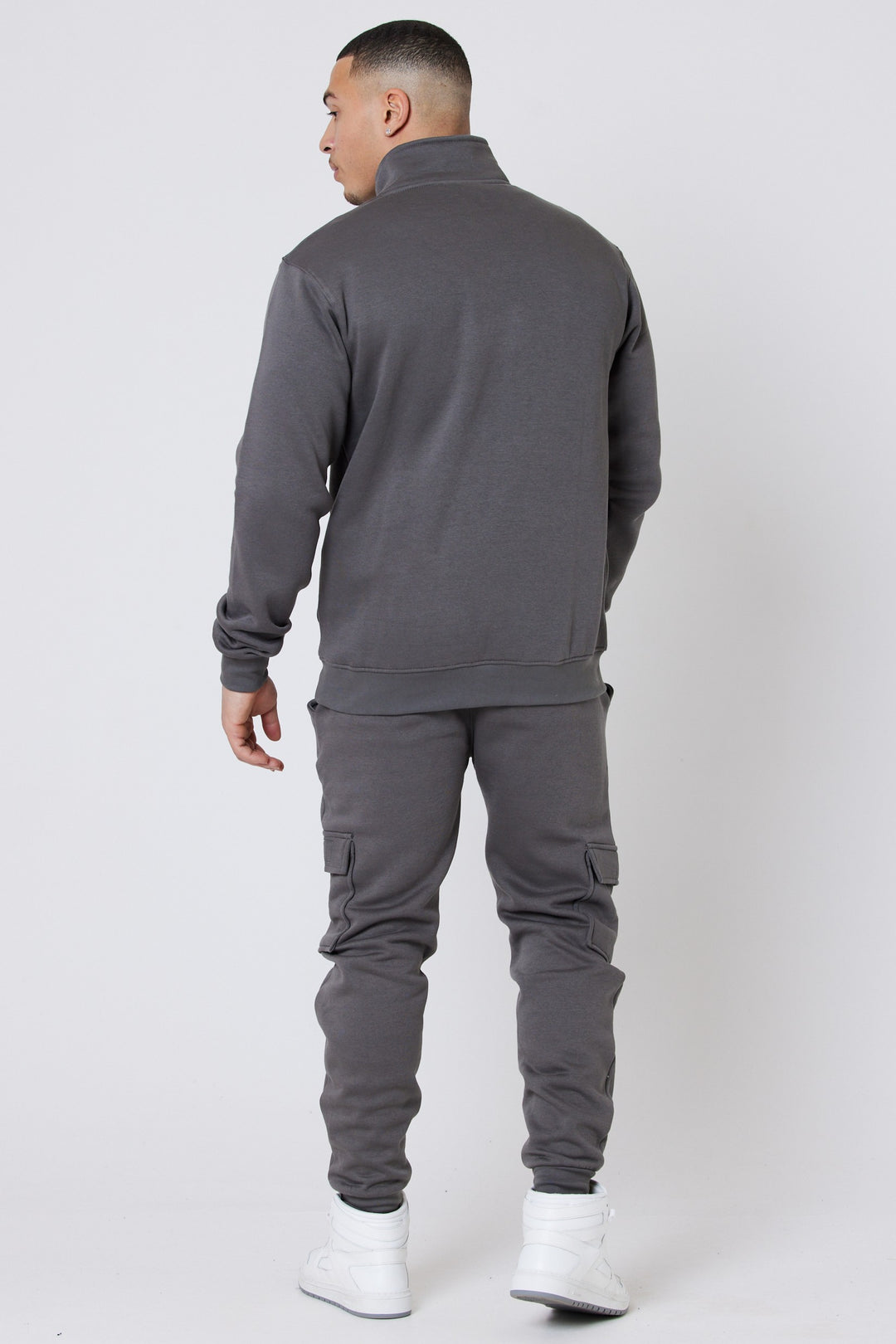 Rodney 1/4 Zip Fleece Cargo Tracksuit - Dark Grey