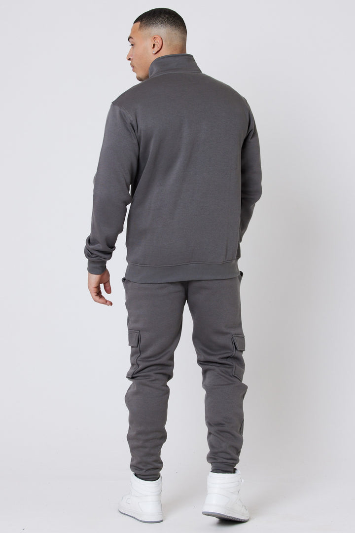 Rodney 1/4 Zip Fleece Cargo Tracksuit - Dark Grey