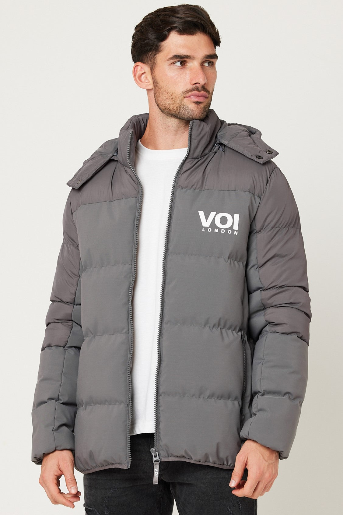 Minogue Grey Hooded Fleece Lined Puffer Coat