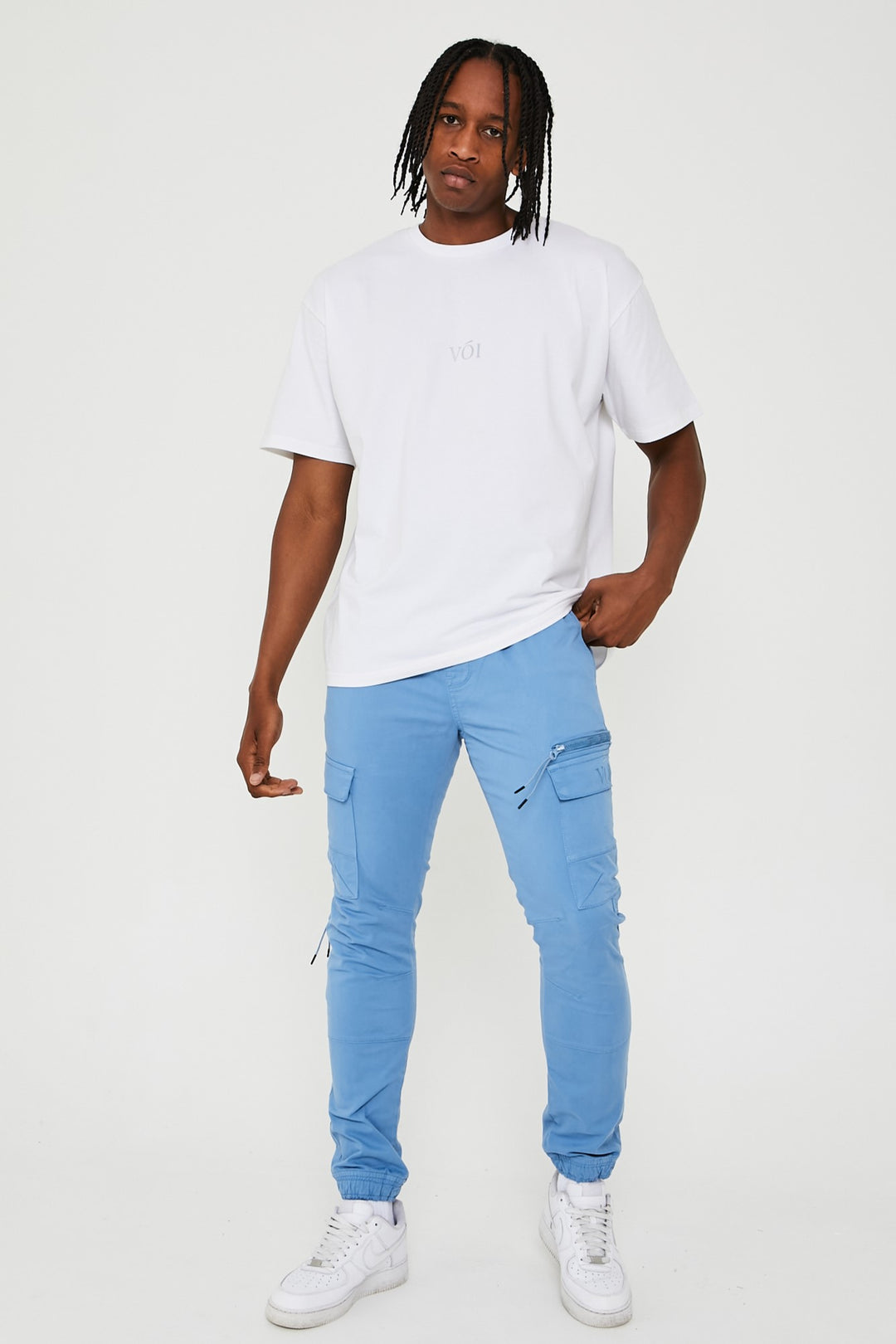 Becklow Tapered Cargo Cotton Joggers - Light Blue