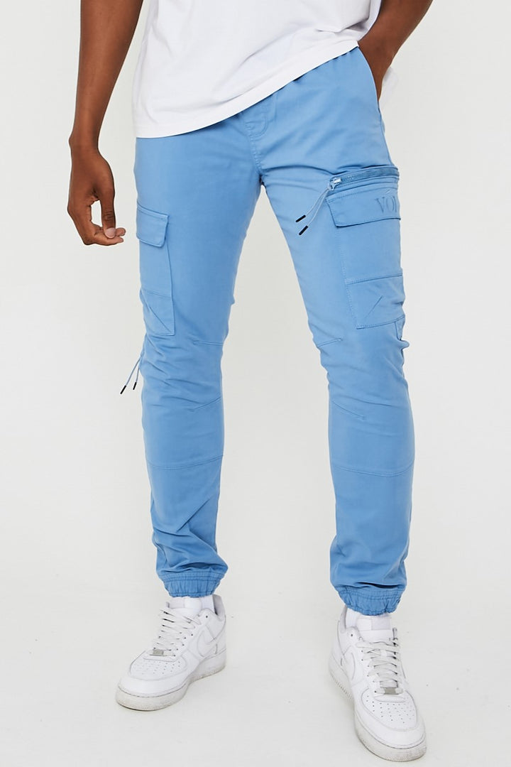 Becklow Tapered Cargo Cotton Joggers - Light Blue