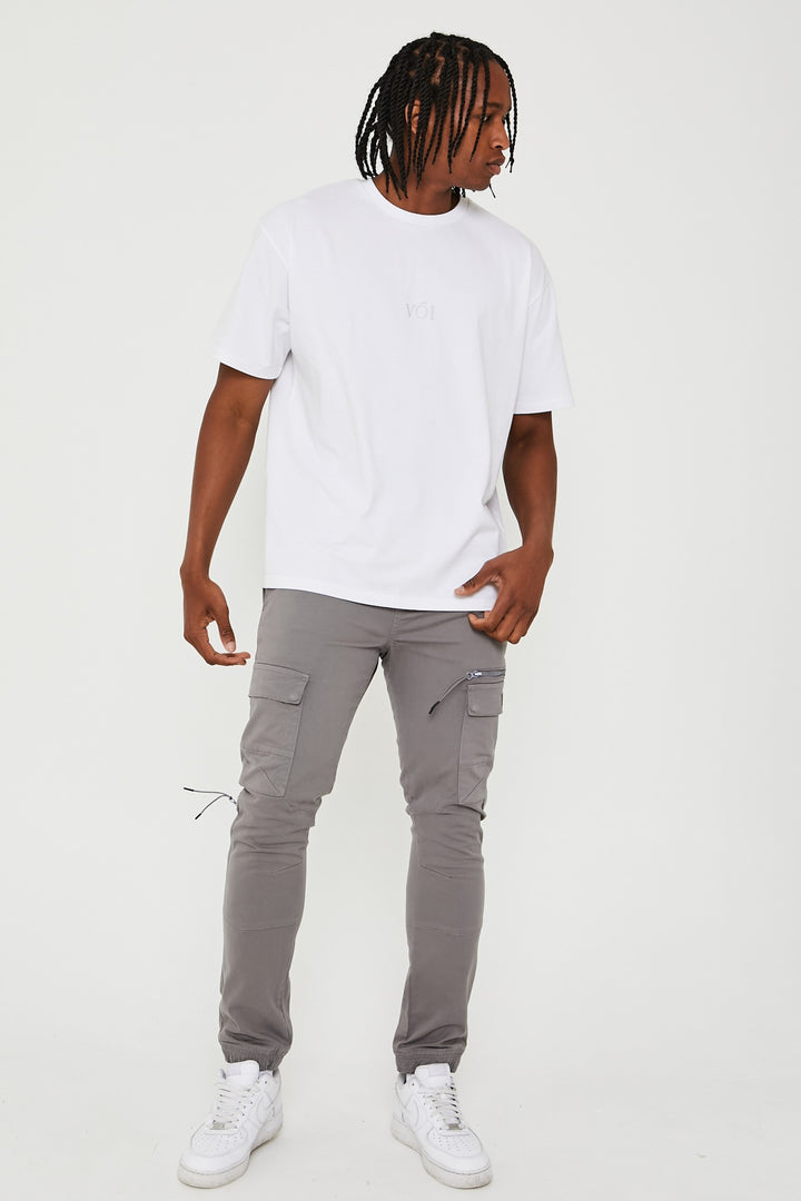 Becklow Tapered Cargo Cotton Joggers - Light Grey
