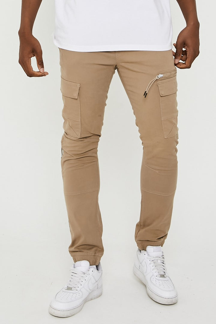 Becklow Tapered Cargo Cotton Joggers - Beige