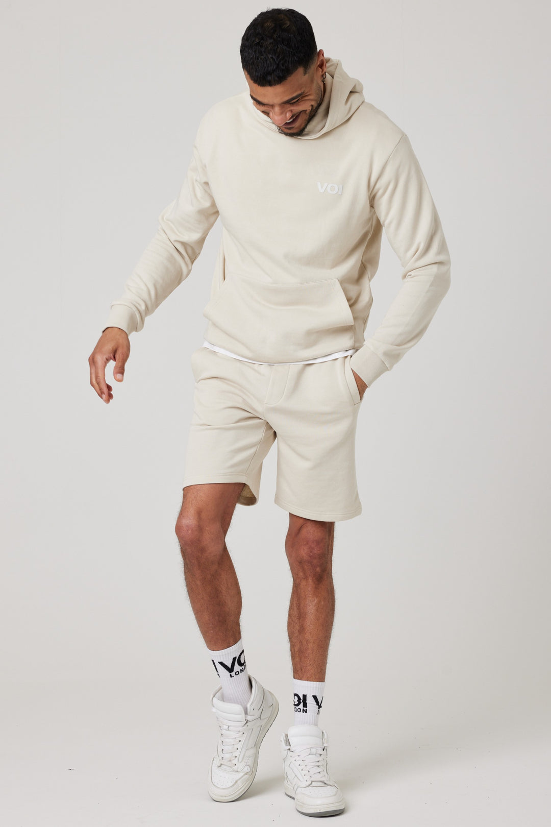 Cottenham Hoodie, T-Shirt & Shorts Set - White/Beige