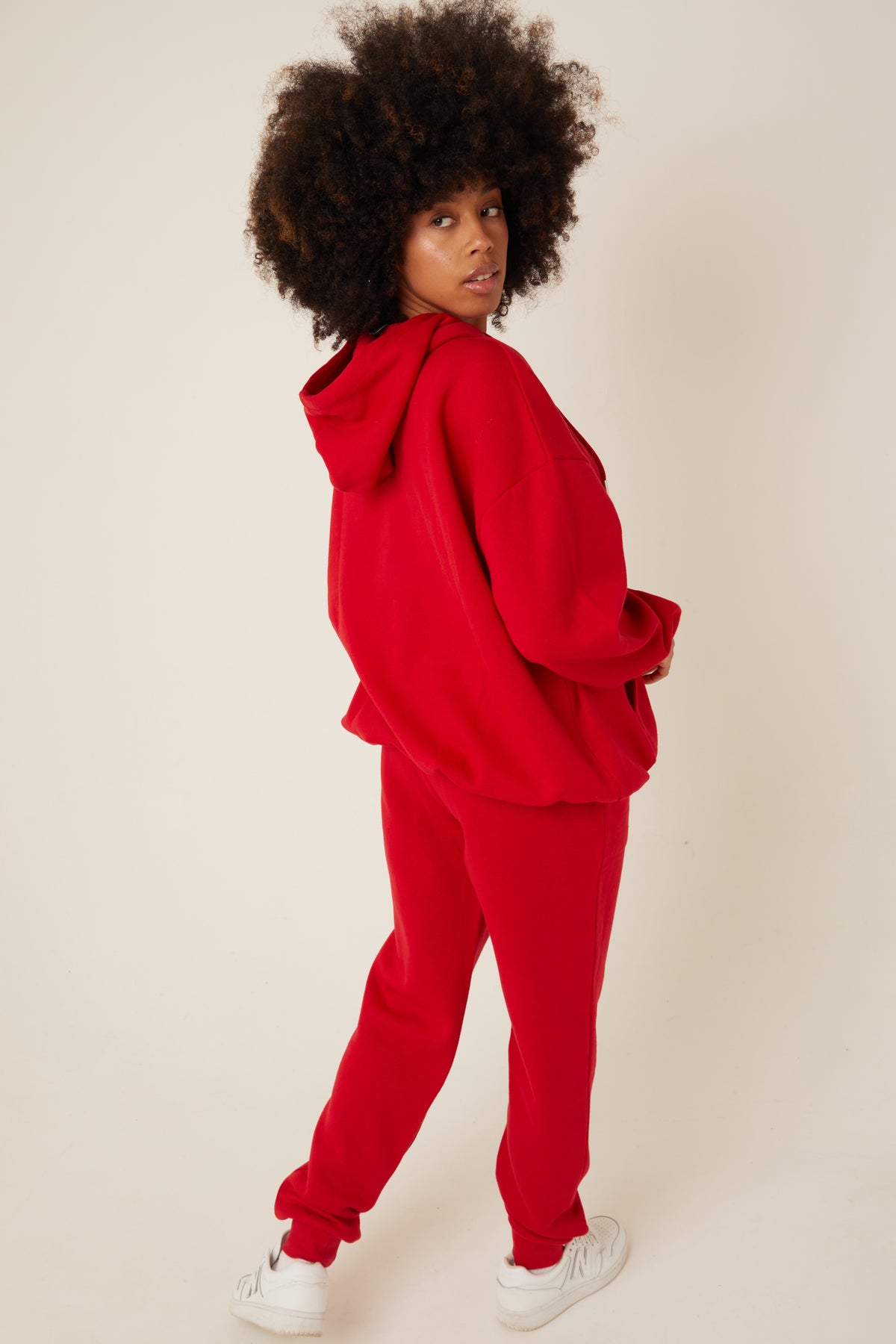 Womens Oversized Full Tracksuit, Fleece Matching Hoodie & Jogger Co-ord Set  Loungewear, In Bold Red – Voi London