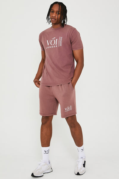 Holton Acid Wash Triple Set Short Tracksuit - Burgundy