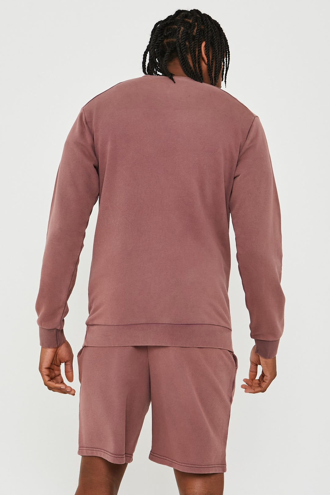 Holton Acid Wash Sweatshirt, T-Shirt & Shorts Set - Burgundy