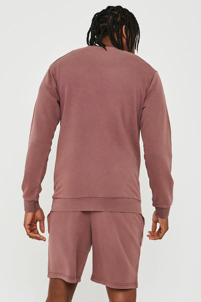 Holton Acid Wash Triple Set Short Tracksuit - Burgundy