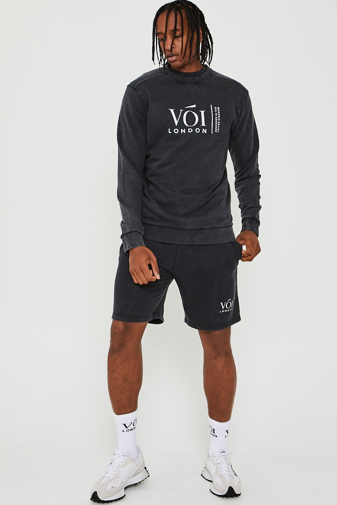 Holton Acid Wash Triple Set Short Tracksuit - Charcoal