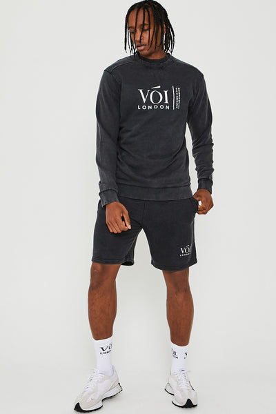 Holton Acid Wash Triple Set Short Tracksuit - Charcoal