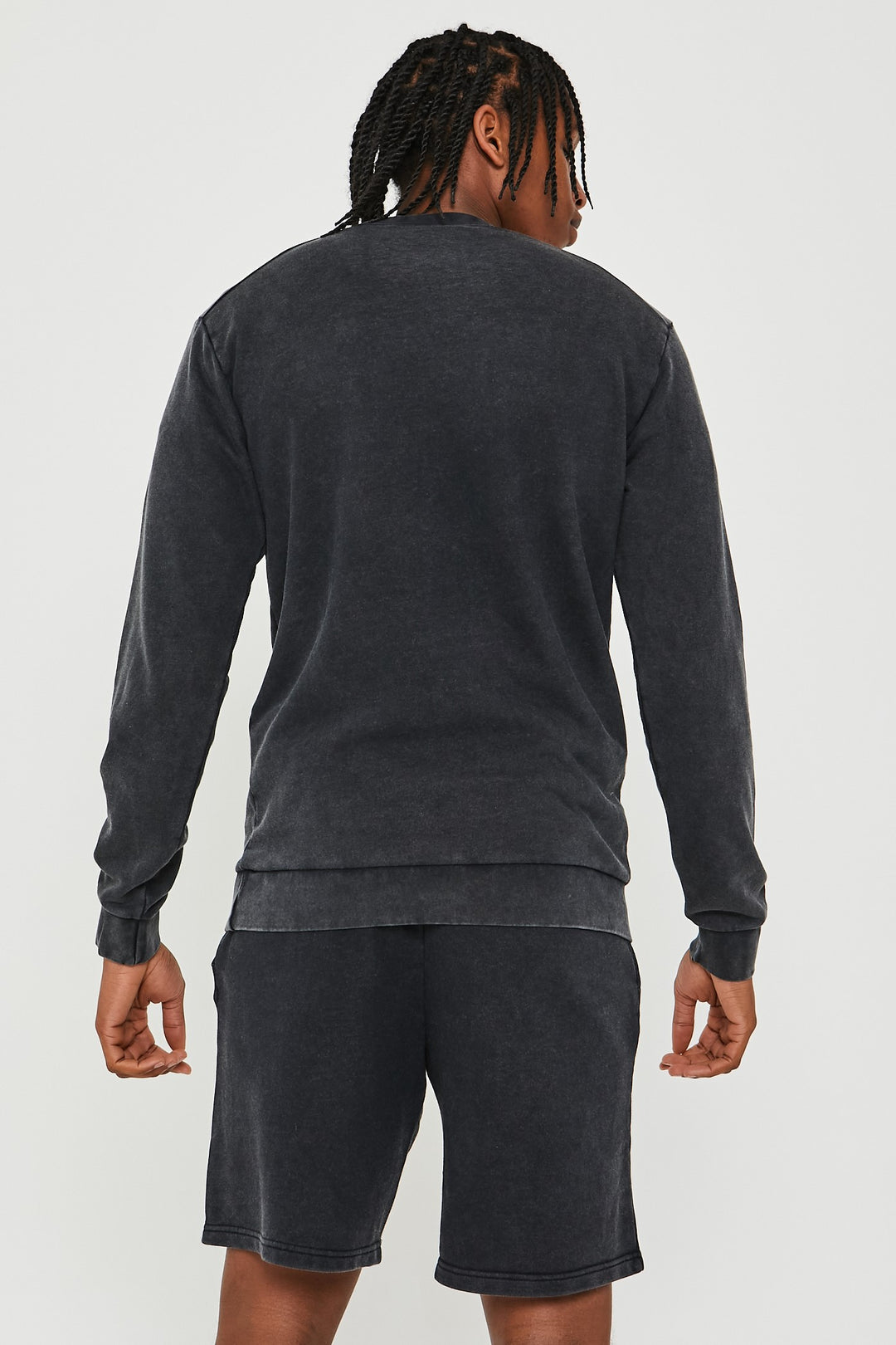 Holton Acid Wash Sweatshirt, T-Shirt & Shorts Set - Charcoal