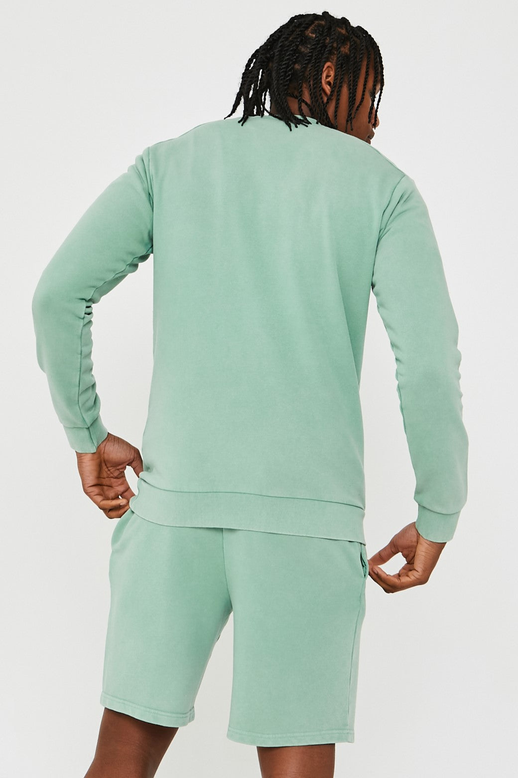 Holton Acid Wash Sweatshirt, T-Shirt & Shorts Set - Green