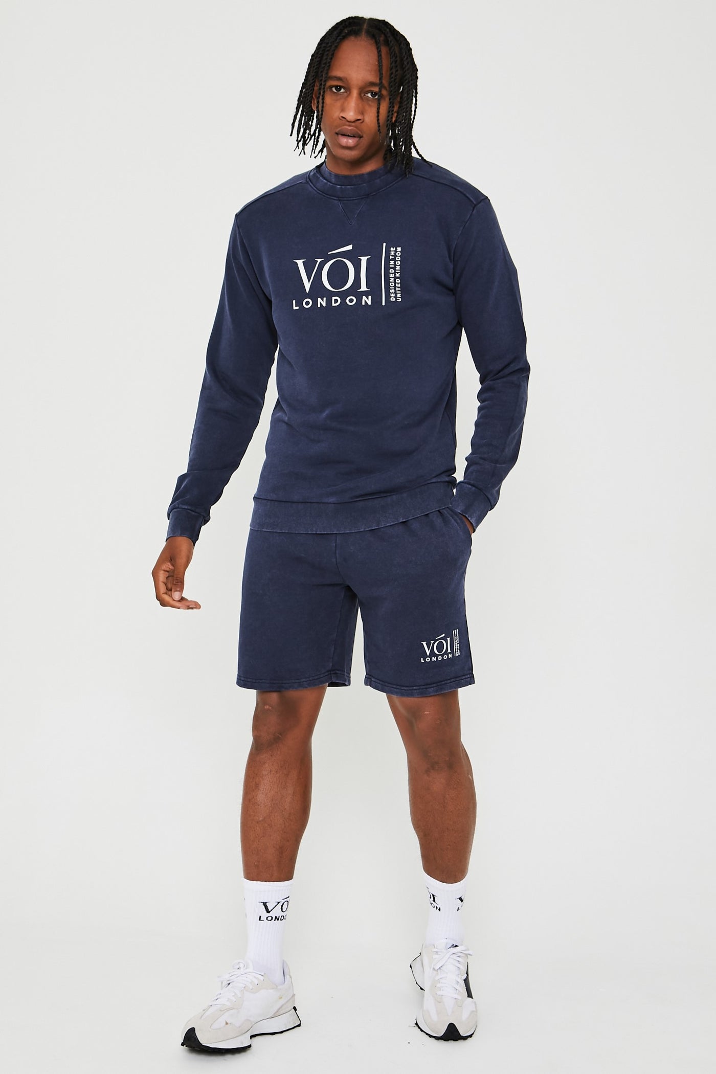 Holton Acid Wash Triple Set Short Tracksuit - Navy