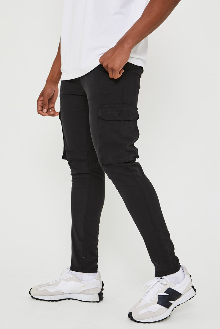 Milton Tapered Cargo Cotton Pants - Black