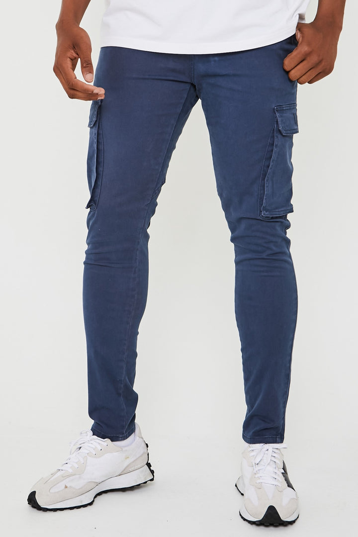 Milton Tapered Cargo Cotton Pants - Blue