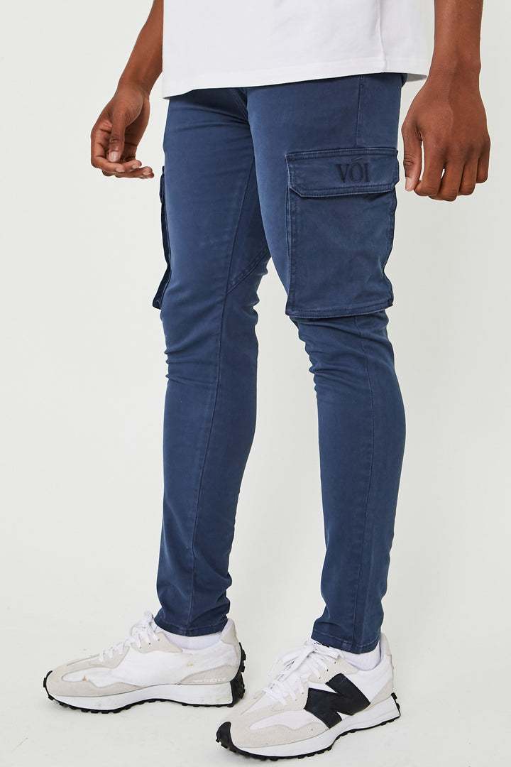 Milton Tapered Cargo Cotton Pants - Blue
