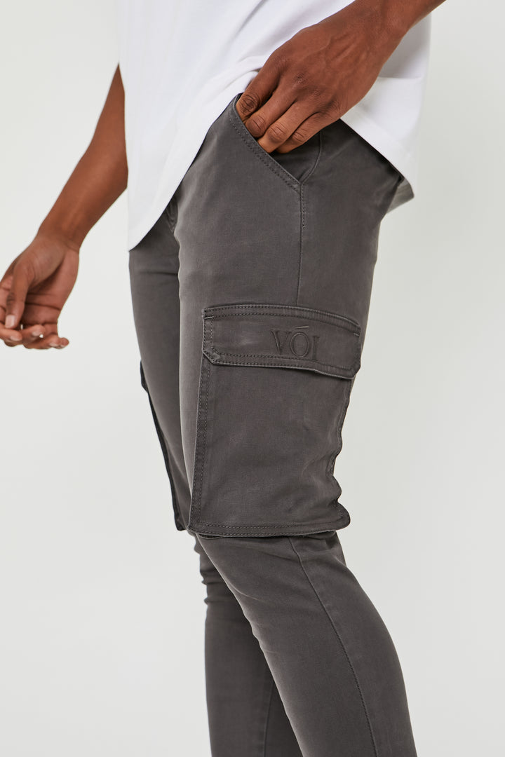 Milton Tapered Cargo Cotton Pants - Grey