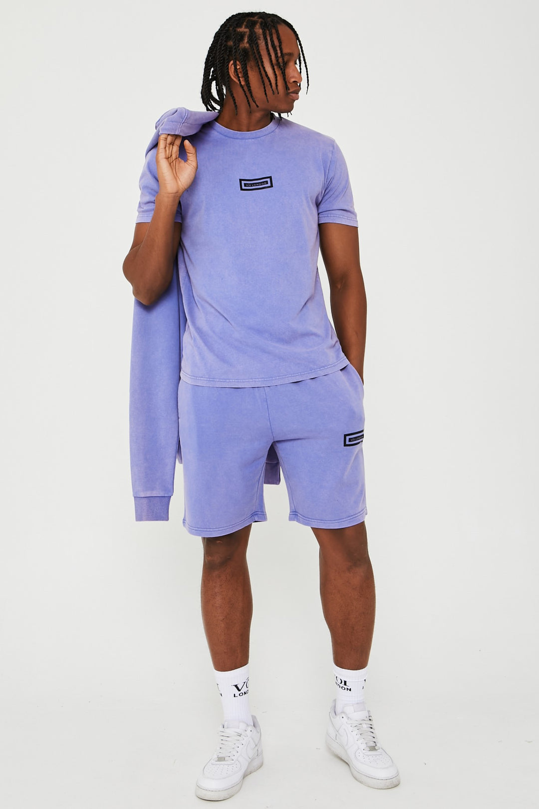 Orton Street Acid Wash Hoodie, T-Shirt & Shorts Set - Blue