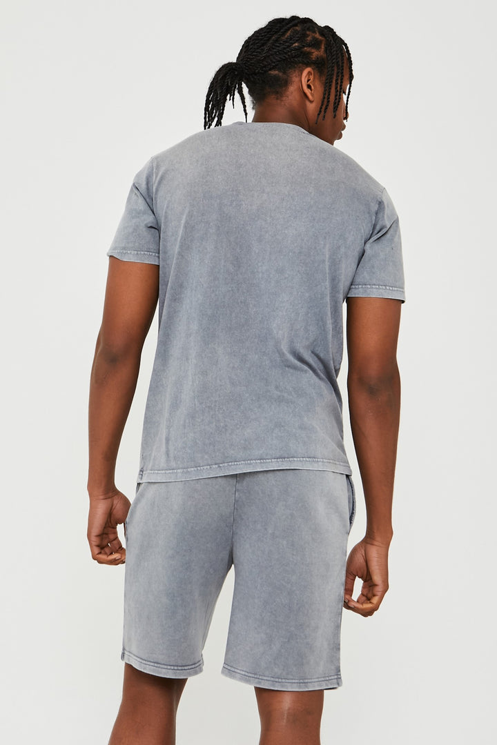 Orton Street Acid Wash Hoodie, T-Shirt & Shorts Set - Grey