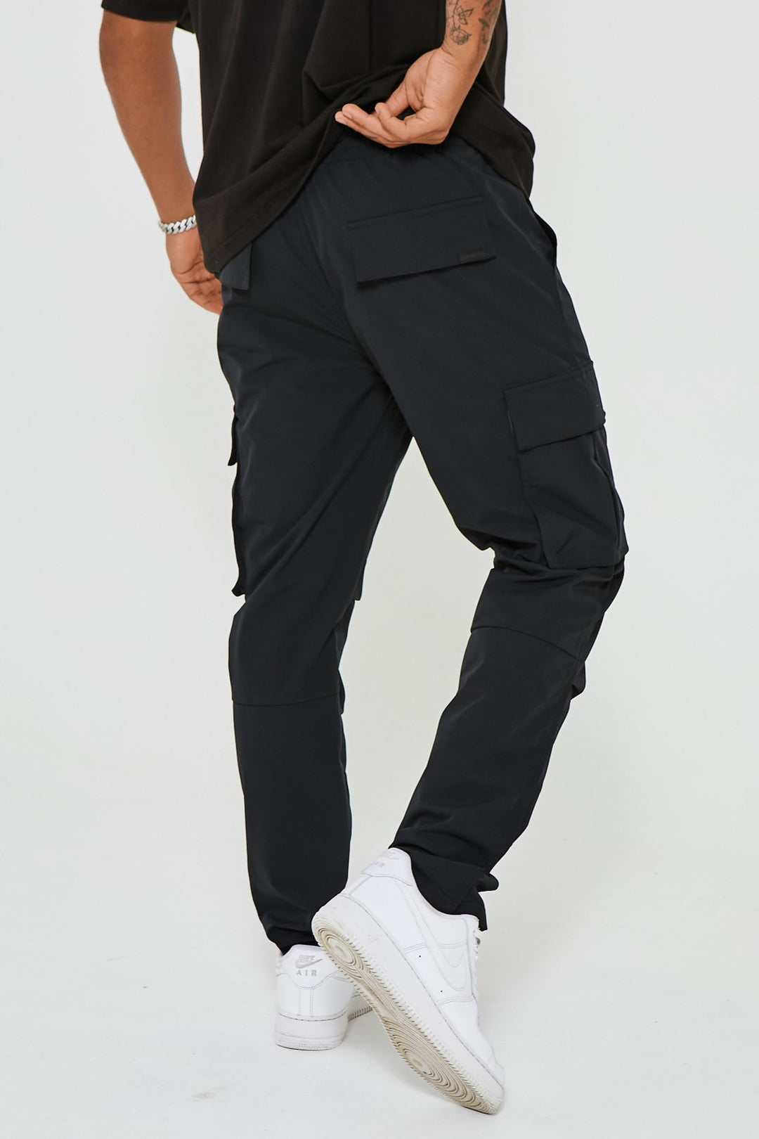 Mens Woven Cargo Pants, Tapered Fit Elasticated Waist, Black – Voi London