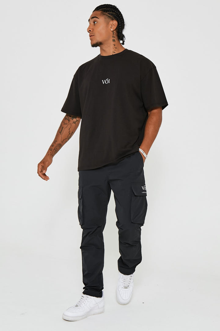 Park Place Tapered Woven Cargo Pants - Black