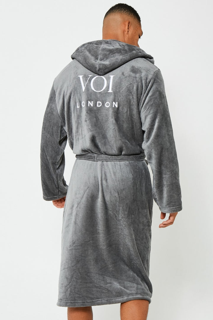 Fleece Dressing Gown & Cotton PJ Set Bundle - Grey/Black