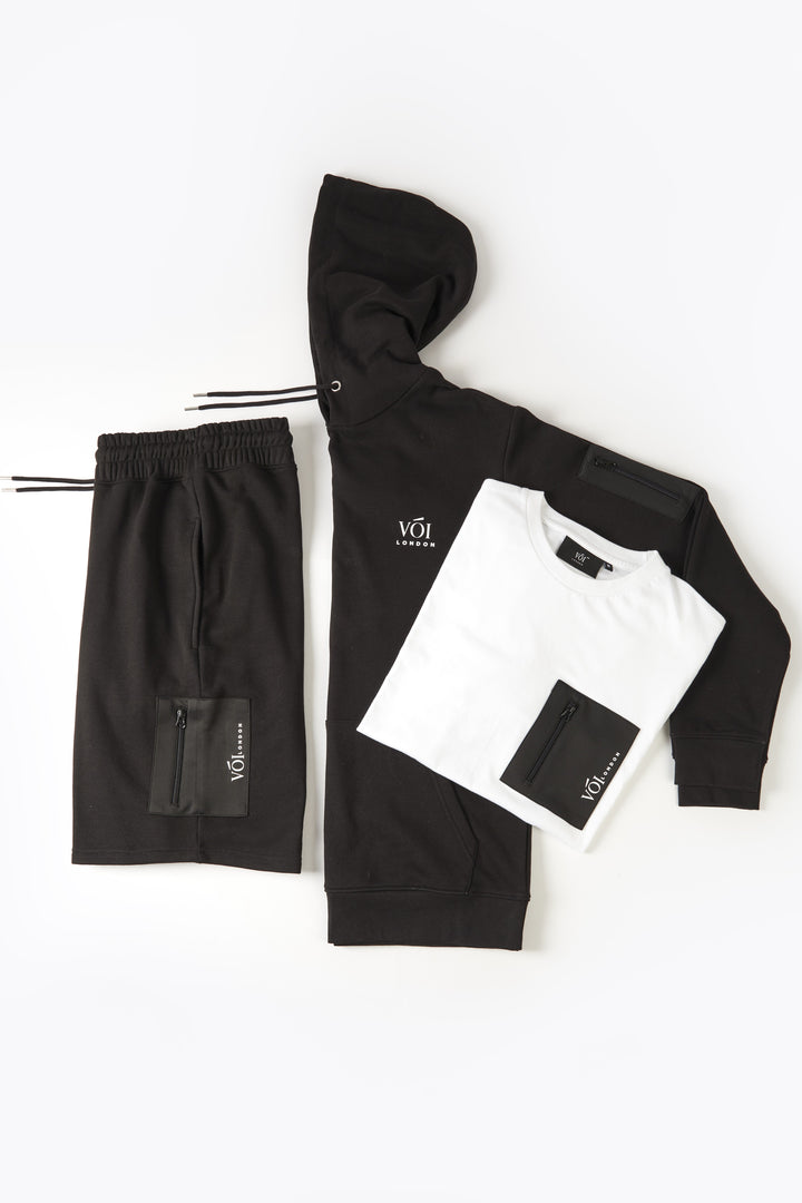 Lincolne Street Hoodie, T-Shirt & Shorts Set - White/Black