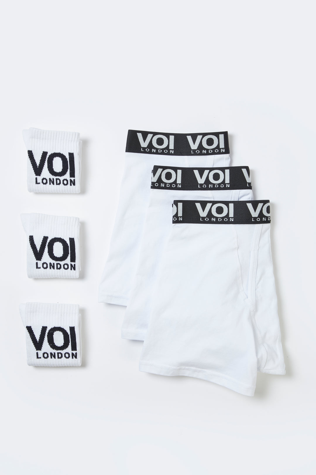 3 Pack White Boxer & Sock Accessory Bundle