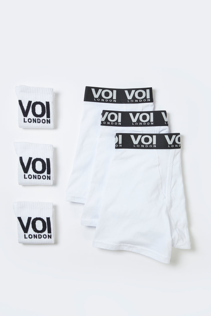 3 Pack White Boxer & Sock Accessory Bundle
