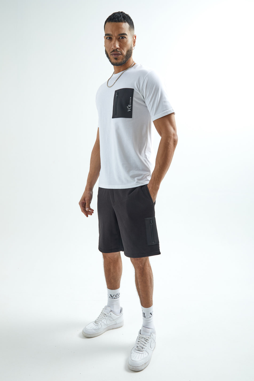 Lincolne Street Hoodie, T-Shirt & Shorts Set - White/Black