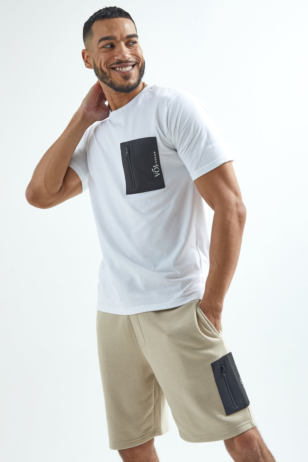 Lincolne Street Hoodie, T-Shirt & Shorts Set - White/Beige