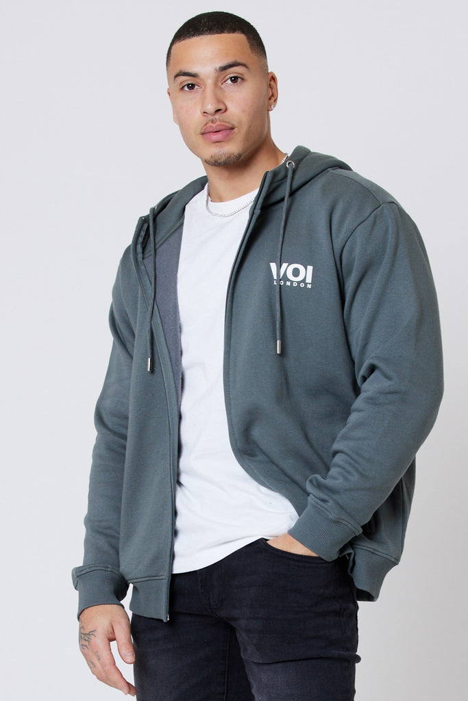 Mens Dark Green Zipped Hoodie, Fleece With Zipped Pockets – Voi London