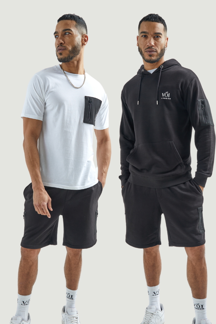 Lincolne Street Hoodie, T-Shirt & Shorts Set - White/Black