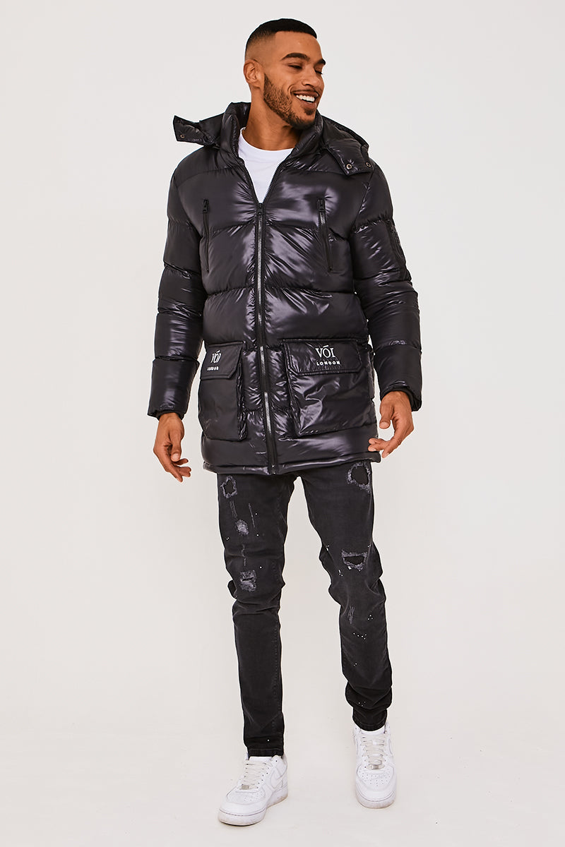 Alperton Long Line Hooded Jacket - Black