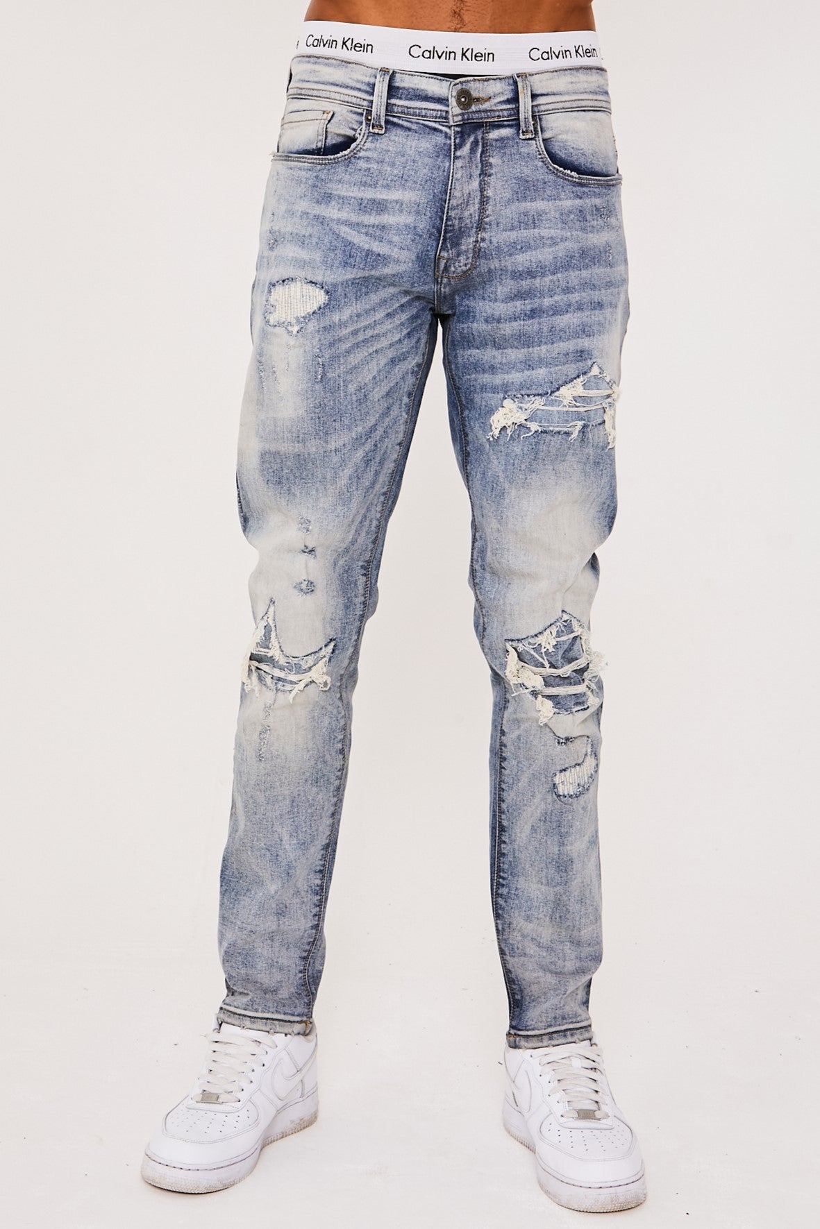 Mens Jeans Washed Light Blue Tapered Slim Rip & Repair Holborn – Voi London