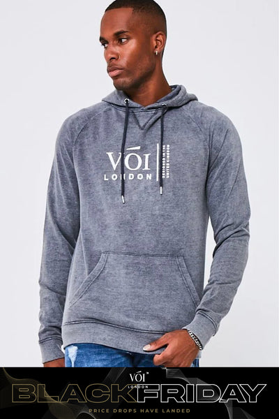 Queensway Acidwash Hoodie- Charcoal
